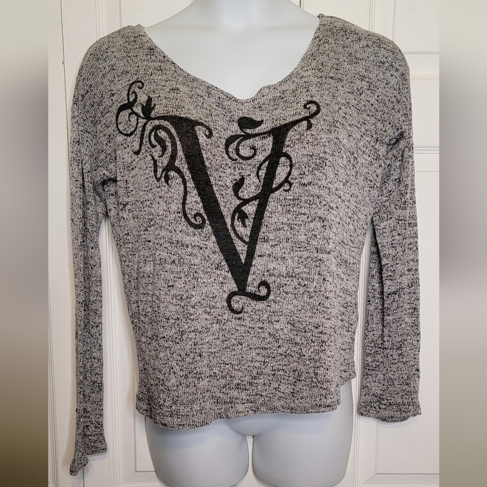 #520- H&M Monochrome Black Heathered Colored Knit Fabric Top,sz.L